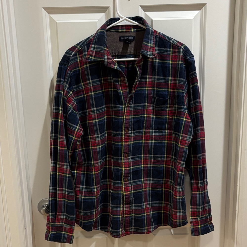 Lands' End Men's Casual Plaid Shirt - Red, Blue, and Green